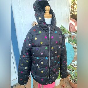 Old Navy Black Hearts Puffer Coat Jacket